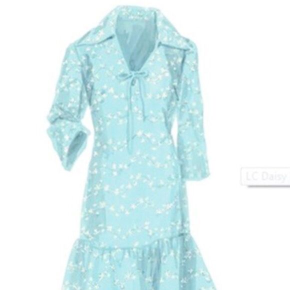 J. Peterman Dress Midi Size 12 Blue Floral Embroidered Vintage Gatsby Style - Picture 2 of 13